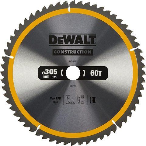 Диск пильний 305 х 30 (60Т) DeWALT DT1960 DT1960 фото