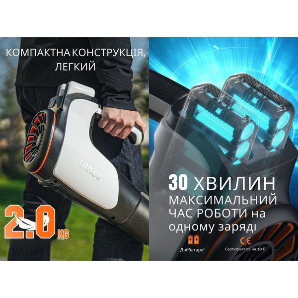 Акумуляторна повітродувка садова Litheli 560CFM, живлення від павербанку (2шт УМБ Litheli Power Bank 20000 mAh, 45 W, 4А в комплекті) 69217 фото