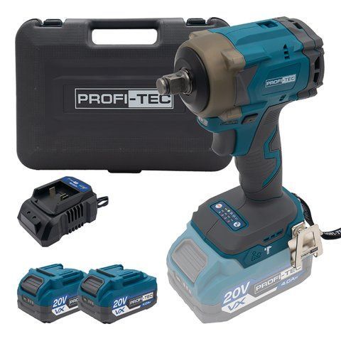 Гайкокрут акумуляторний PROFI-TEC PPTW4520 007131 (2акум.20В 4Аг/зарядний/кейс/450Нм) 2757900831 фото