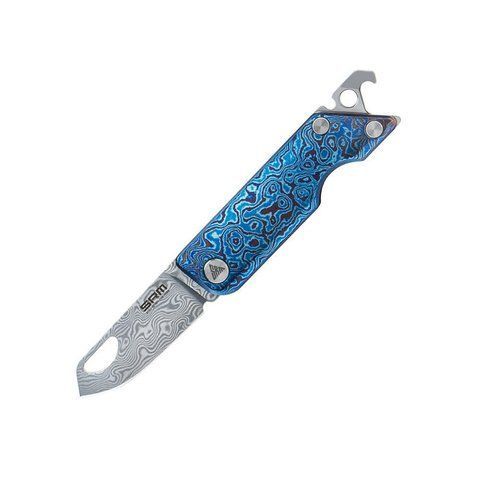 Ніж складаний кишеньковий SRM 6435, (4.1 см) Damascus / Titanium блакитний 73439 фото