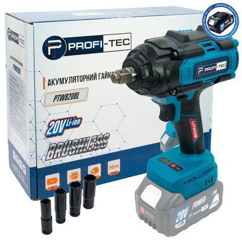 Гайкокрут акумуляторний PROFI-TEC PTW820BL (20В/каркас/720Нм) 006106 фото