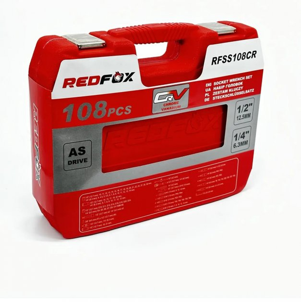 Якісний універсальний набір ключів головок REDFOX RFSS108 : 108 шт, &frac14;", &frac12;", вага 7 кг, Польща RFSS108 фото